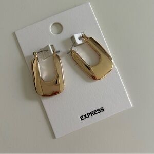 Express Chunky Rectangular Gold-Toned Hoop Earrings NEW